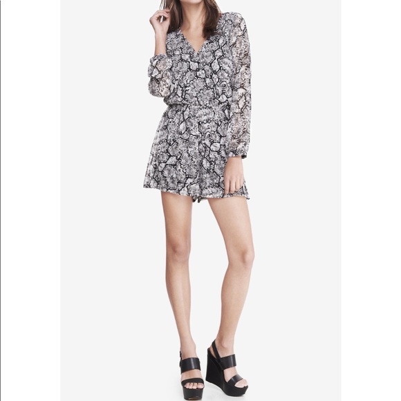 Express Pants - Express Snakeskin Print Long Sleeve Romper